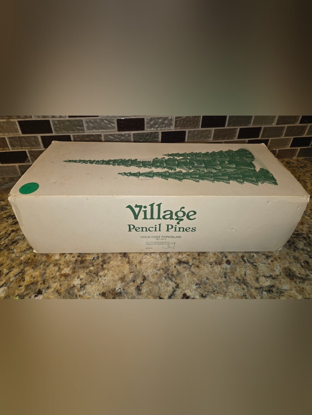 Department 56 Village Pencil Pines Porcelain Set in Green and Cream